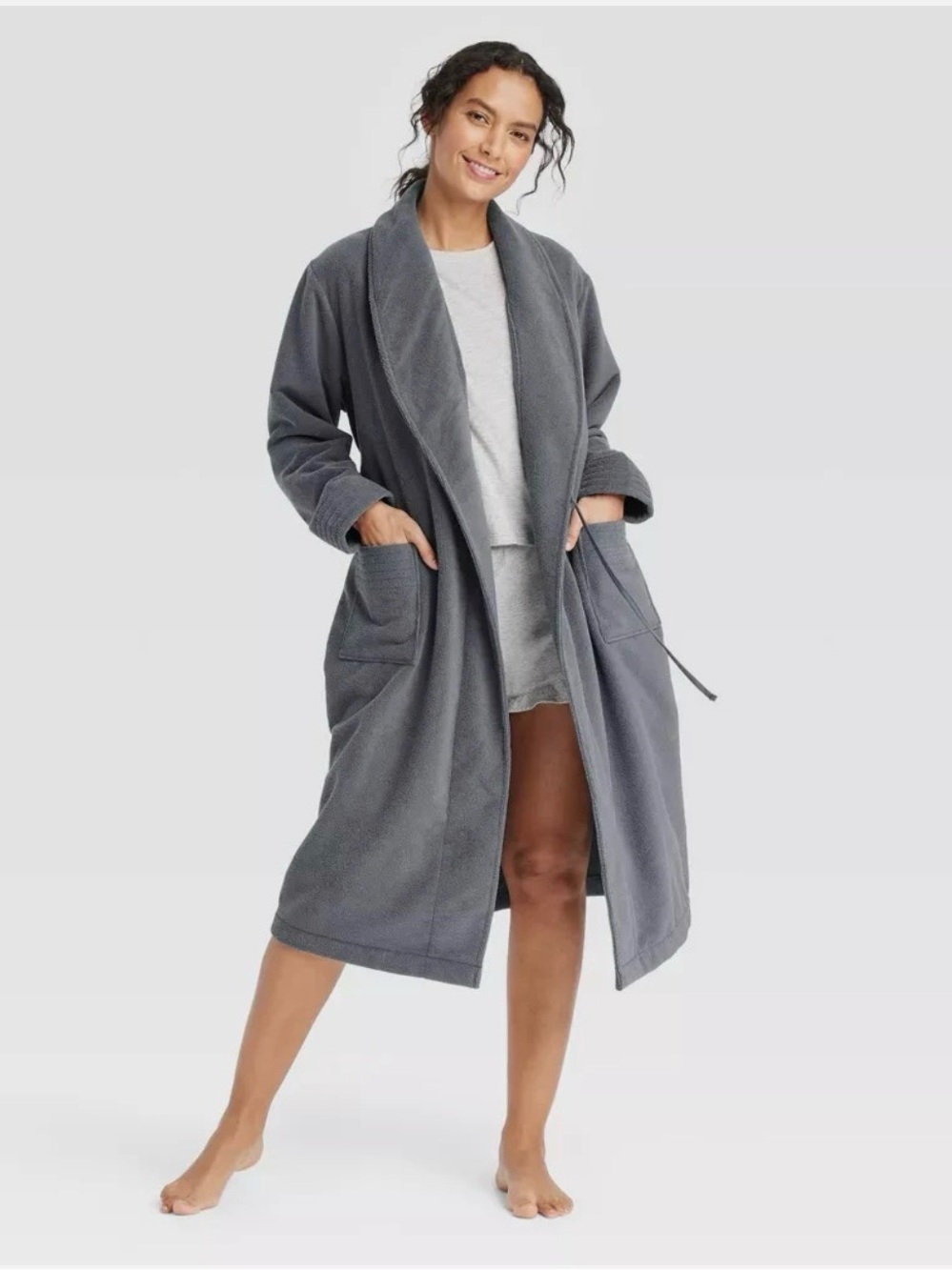 Women's Terry Bath Robe - Auden Dark Gray: Heavyweight Shawl Collar